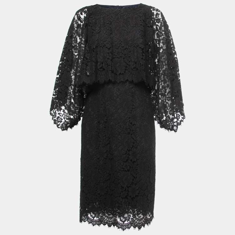 Pre Owned Dolce & Gabbana Black Floral Layered Midi Dress S