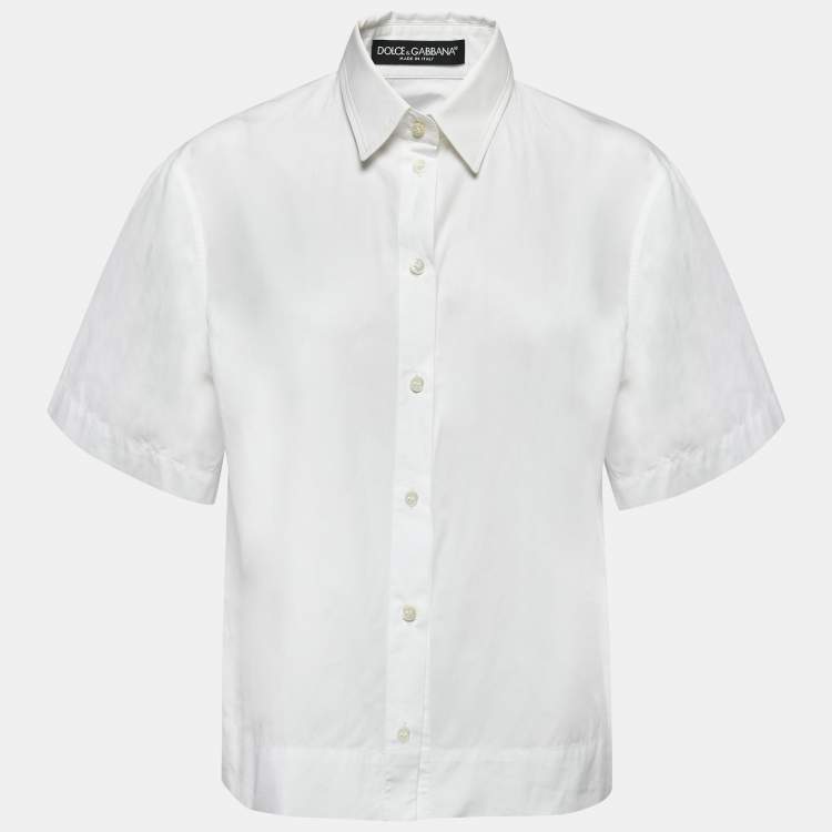 Pre Owned Dolce & Gabbana White Cotton Button Front Half Sleeve Cropped Shirt L