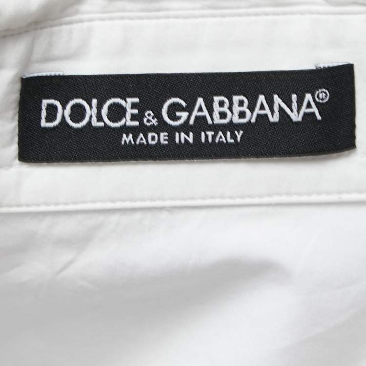 Pre Owned Dolce & Gabbana White Cotton Button Front Half Sleeve Cropped Shirt L