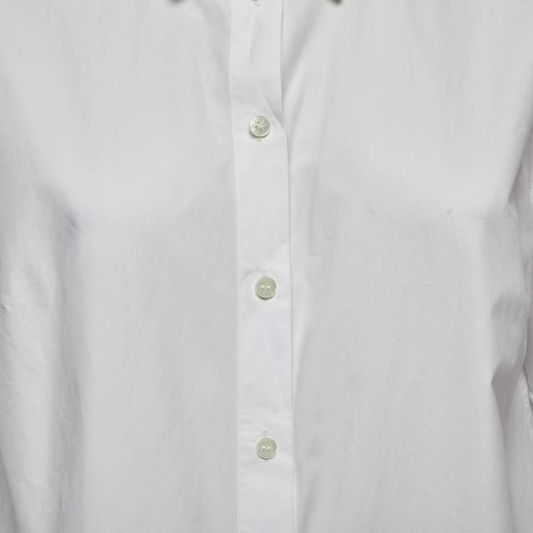 Pre Owned Dolce & Gabbana White Cotton Button Front Half Sleeve Cropped Shirt L