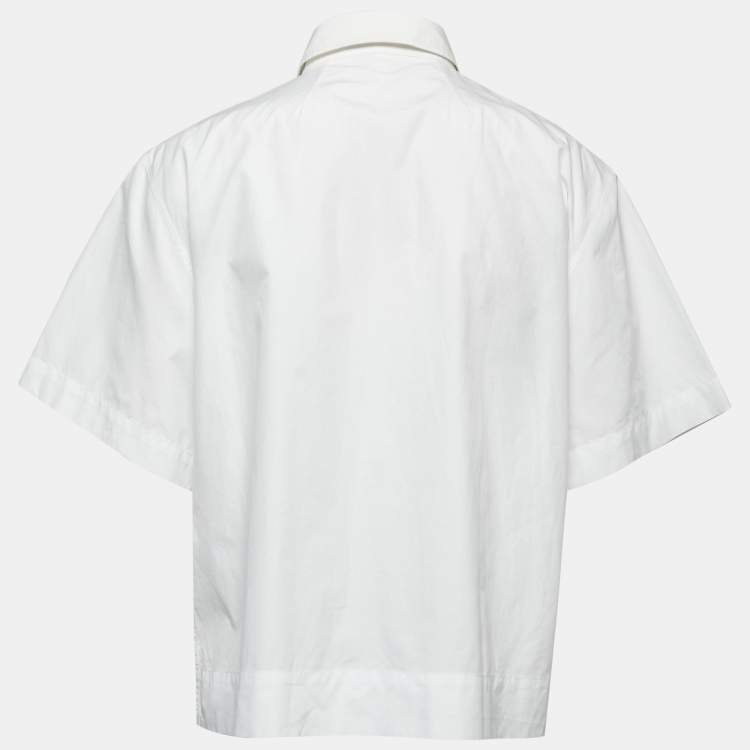 Pre Owned Dolce & Gabbana White Cotton Button Front Half Sleeve Cropped Shirt L