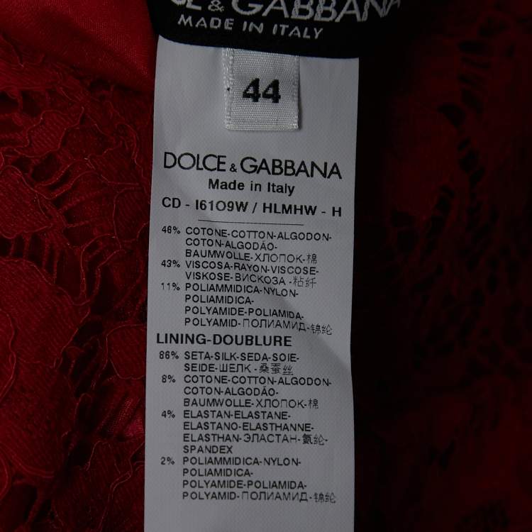 Pre Owned Dolce & Gabbana Red Lace Midi Dress M