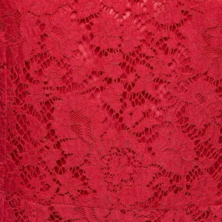 Pre Owned Dolce & Gabbana Red Lace Midi Dress M