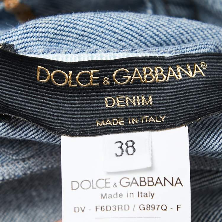 Pre Owned Dolce & Gabbana Blue Washed Denim Patch Detail Sleeveless Mini Dress S