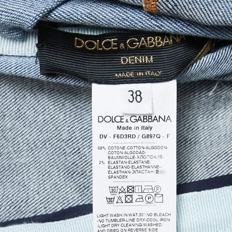 Pre Owned Dolce & Gabbana Blue Washed Denim Patch Detail Sleeveless Mini Dress S