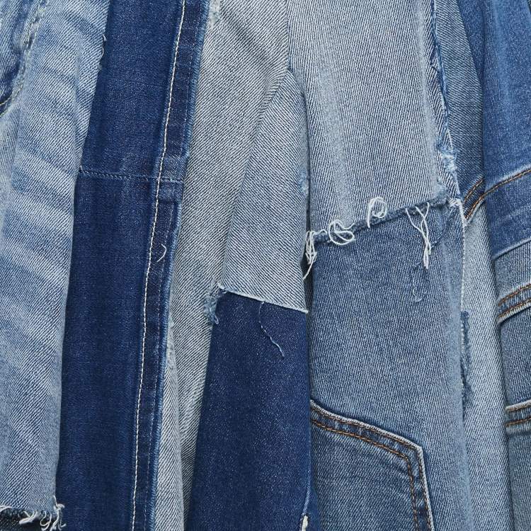 Pre Owned Dolce & Gabbana Blue Washed Denim Patch Detail Sleeveless Mini Dress S