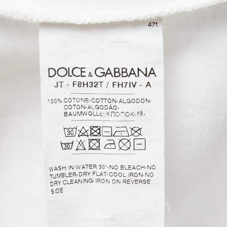 Pre Owned Dolce & Gabbana Limited Edition White Dog Print Cotton Crew Neck Short Sleeve T-Shirt XS