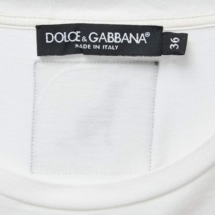 Pre Owned Dolce & Gabbana Limited Edition White Dog Print Cotton Crew Neck Short Sleeve T-Shirt XS