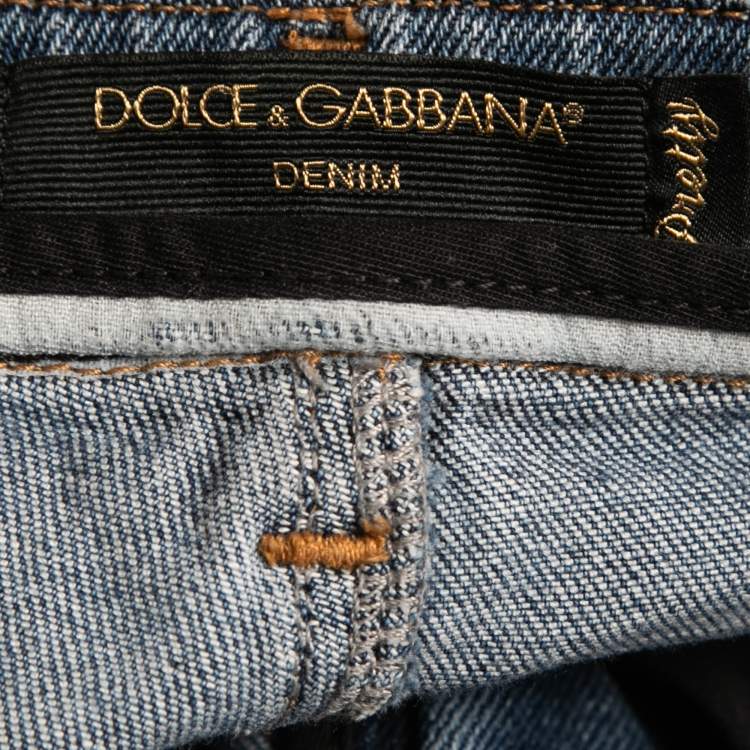 Pre Owned Dolce & Gabbana Blue Washed & Ripped Denim Pretty Jeans XS Waist 26