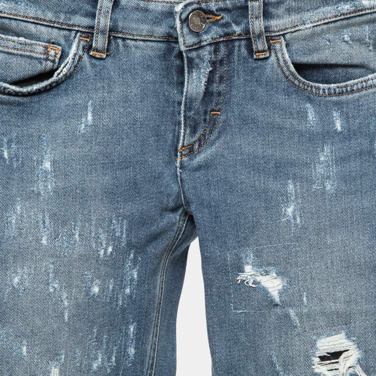 Pre Owned Dolce & Gabbana Blue Washed & Ripped Denim Pretty Jeans XS Waist 26