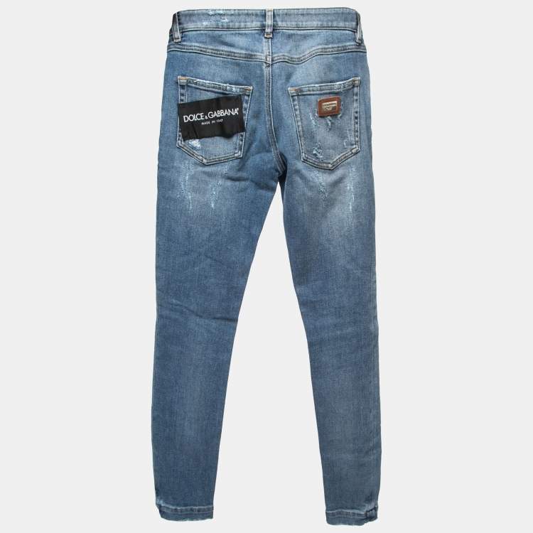 Pre Owned Dolce & Gabbana Blue Washed & Ripped Denim Pretty Jeans XS Waist 26
