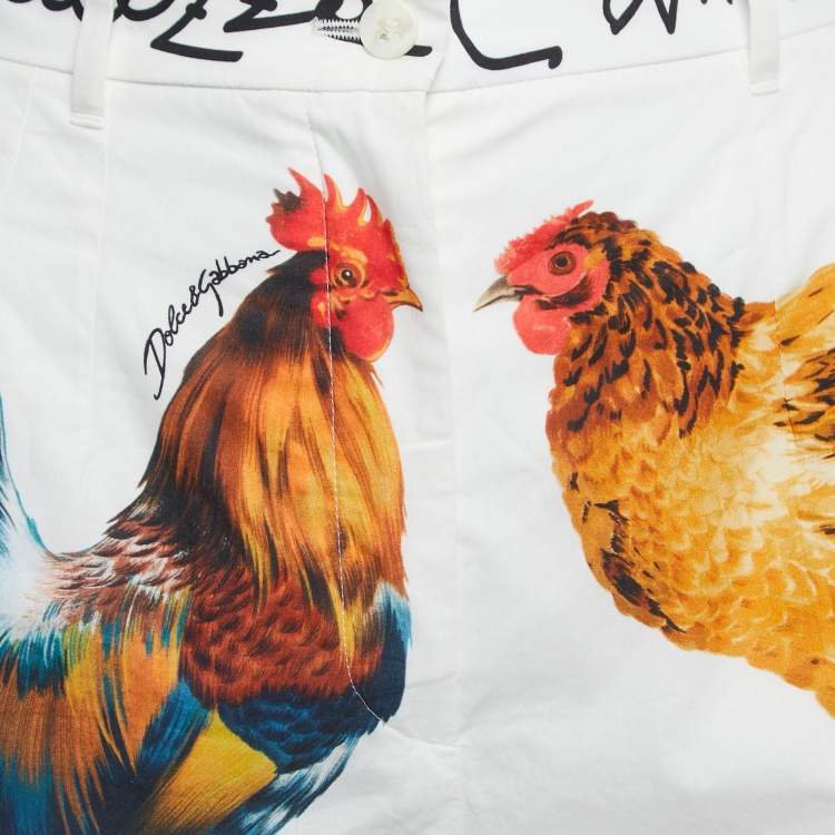 Pre Owned Dolce & Gabbana White Chicken Printed Cotton High Waist Shorts S