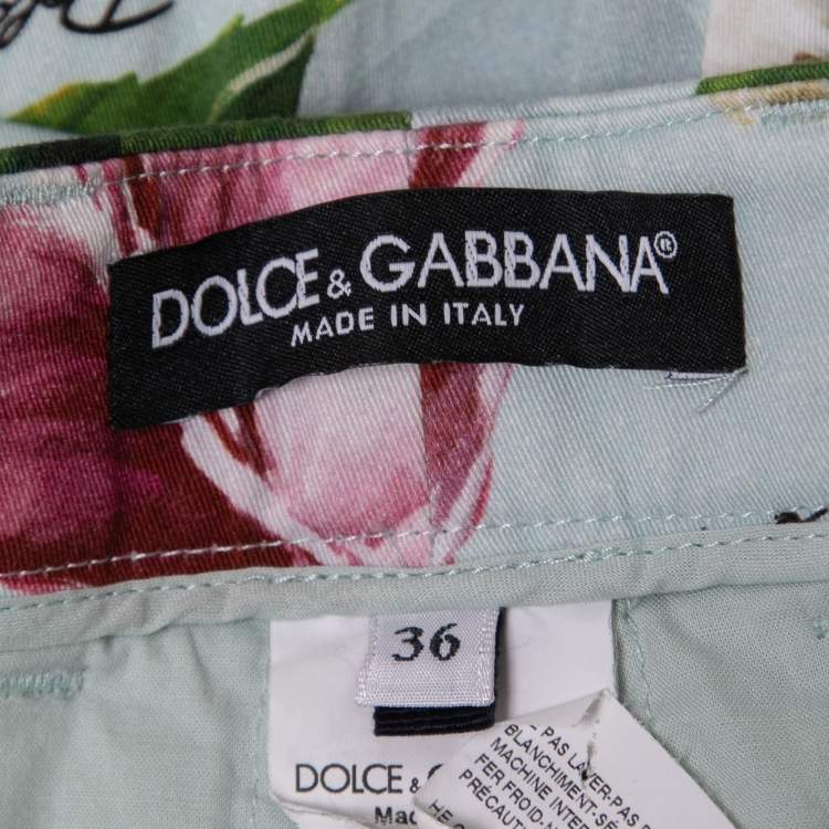 Pre Owned Dolce & Gabbana Blue Floral Print Cotton Trousers XS
