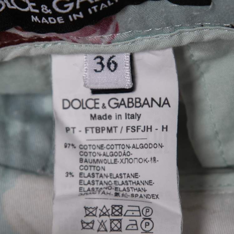 Pre Owned Dolce & Gabbana Blue Floral Print Cotton Trousers XS