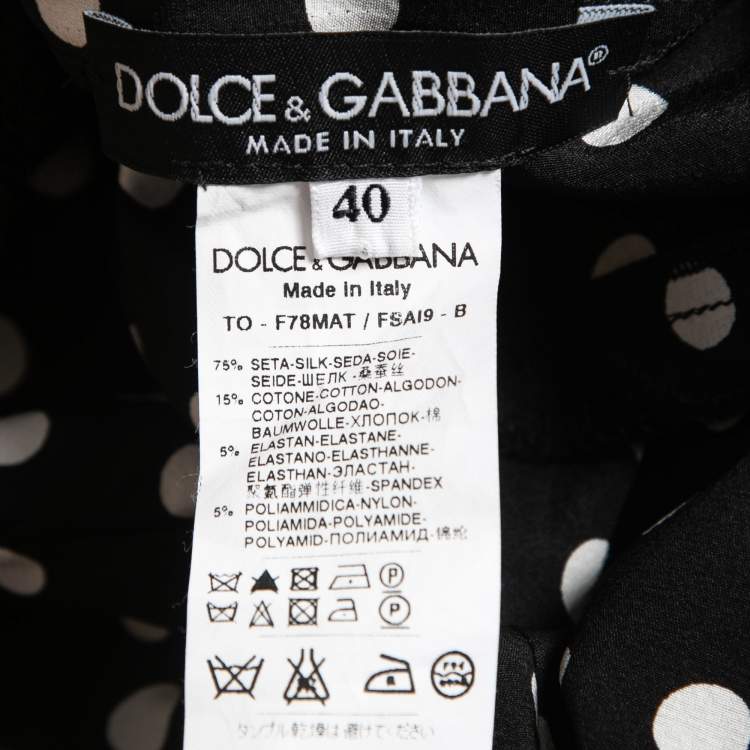 مملوكة مسبقًا Dolce & Gabbana Black Polka Dotted Silk Lace Trimmed Long Sleeve Blouse S 
