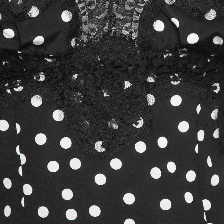 مملوكة مسبقًا Dolce & Gabbana Black Polka Dotted Silk Lace Trimmed Long Sleeve Blouse S 