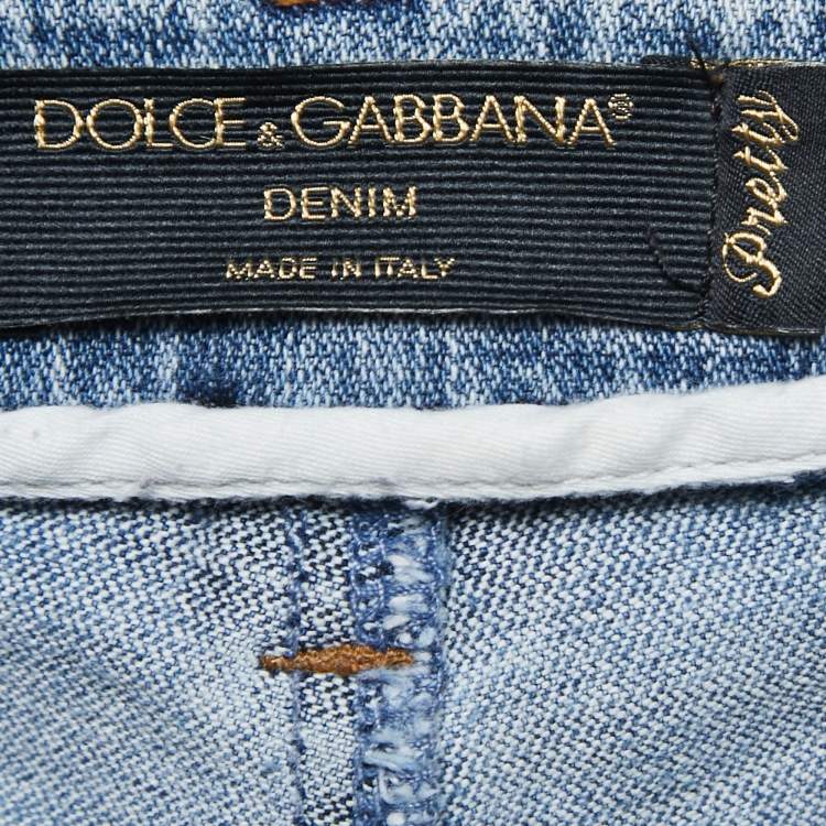 Pre Owned Dolce & Gabbana Blue Washed Denim Skinny Jeans S Waist 27"