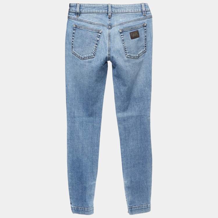 Pre Owned Dolce & Gabbana Blue Washed Denim Skinny Jeans S Waist 27"