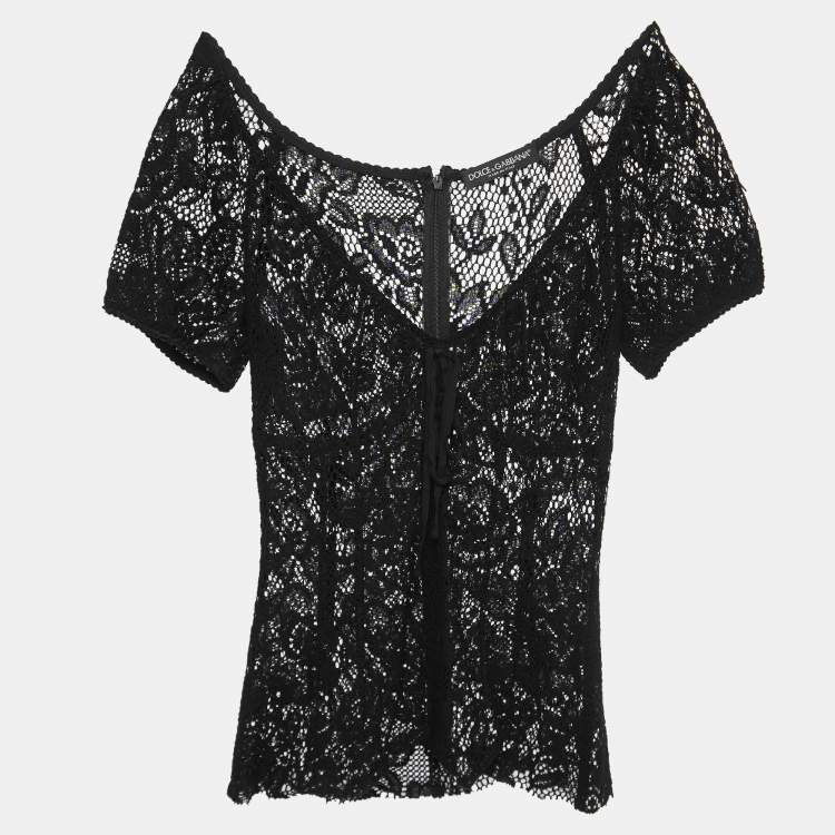 Pre Owned Dolce & Gabbana Black Crochet Knit Top S
