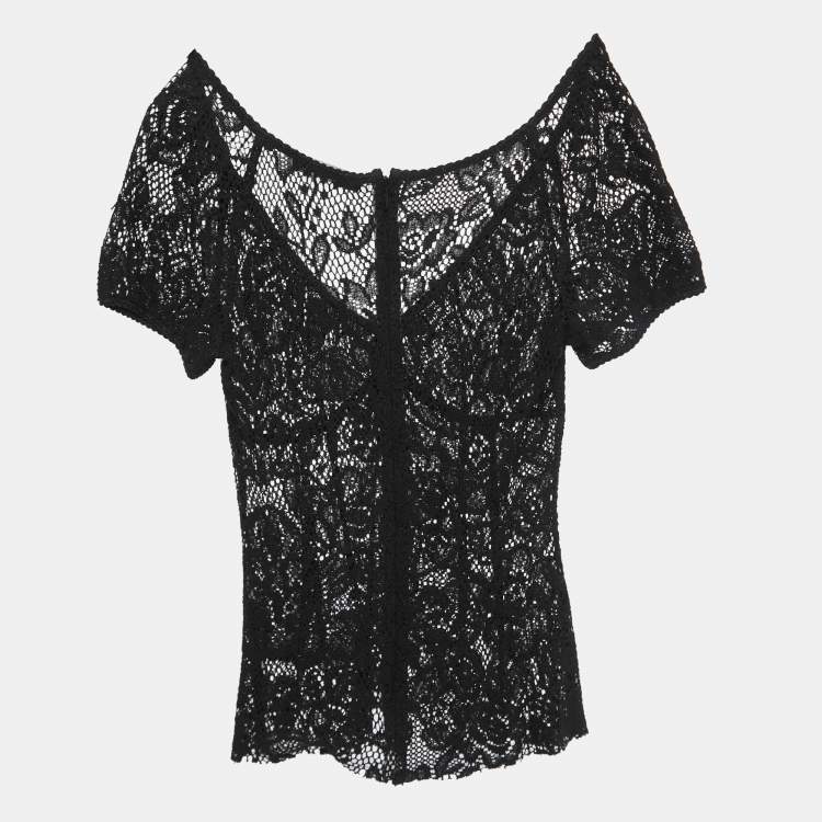 Pre Owned Dolce & Gabbana Black Crochet Knit Top S