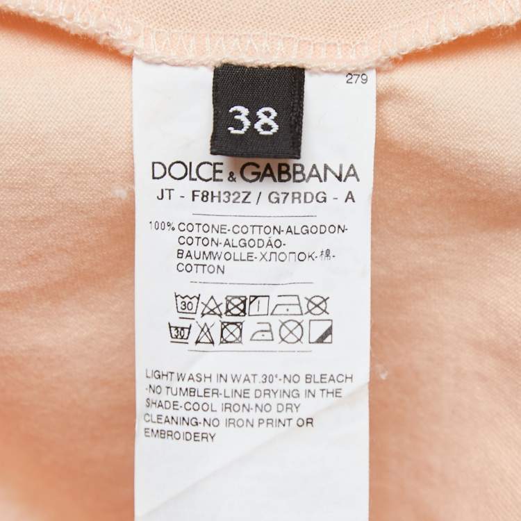 Pre Owned Dolce & Gabbana Light Orange Logo Print Cotton Short Sleeve T-Shirt S  