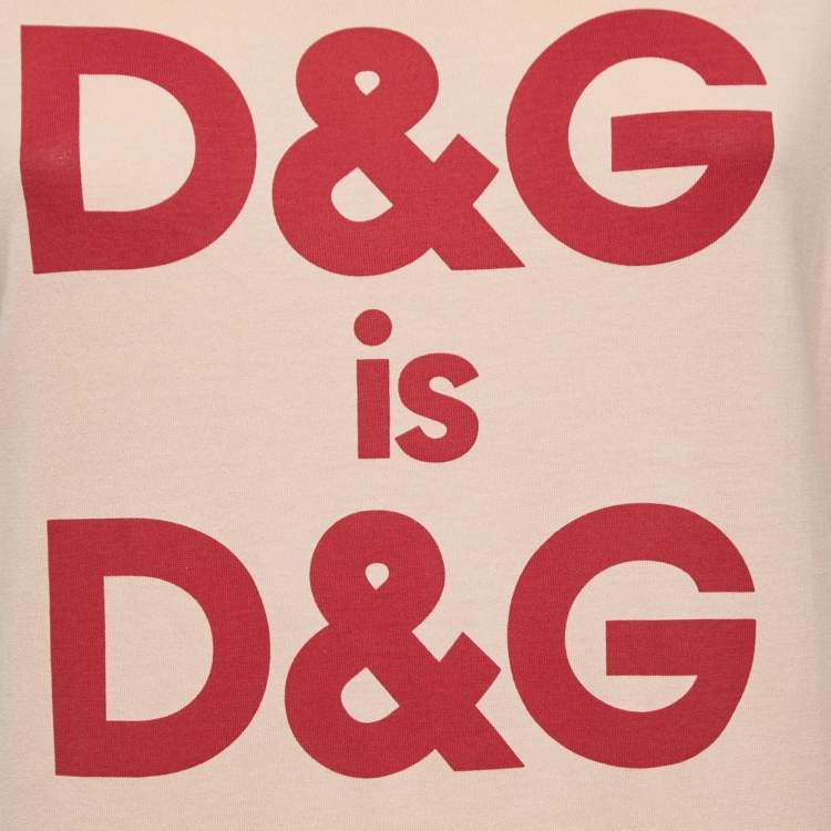 Pre Owned Dolce & Gabbana Light Orange Logo Print Cotton Short Sleeve T-Shirt S  