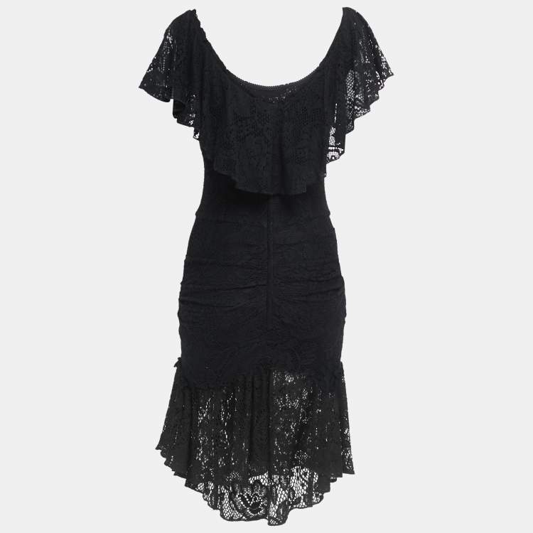 Pre Owned Dolce & Gabbana Black Knit Ruched Frill Midi Dress S