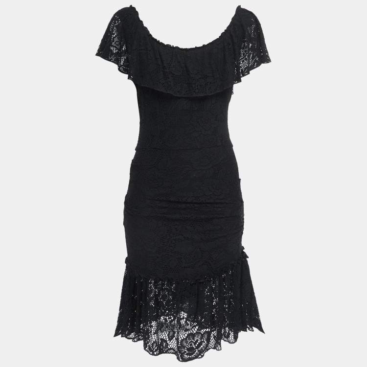 Pre Owned Dolce & Gabbana Black Knit Ruched Frill Midi Dress S