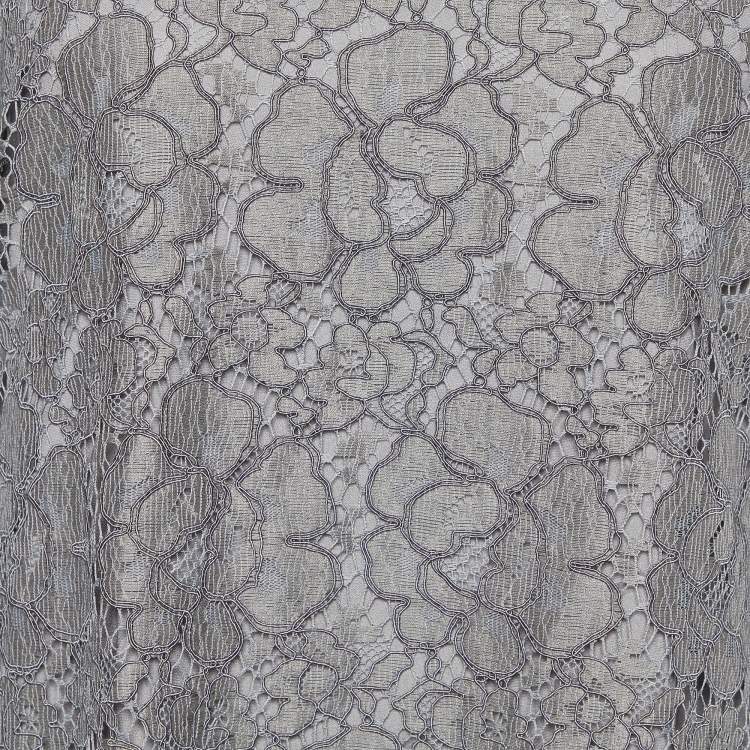 Pre Owned Dolce & Gabbana Grey Floral Corded Lace Three Quarter Sleeve Top M 
