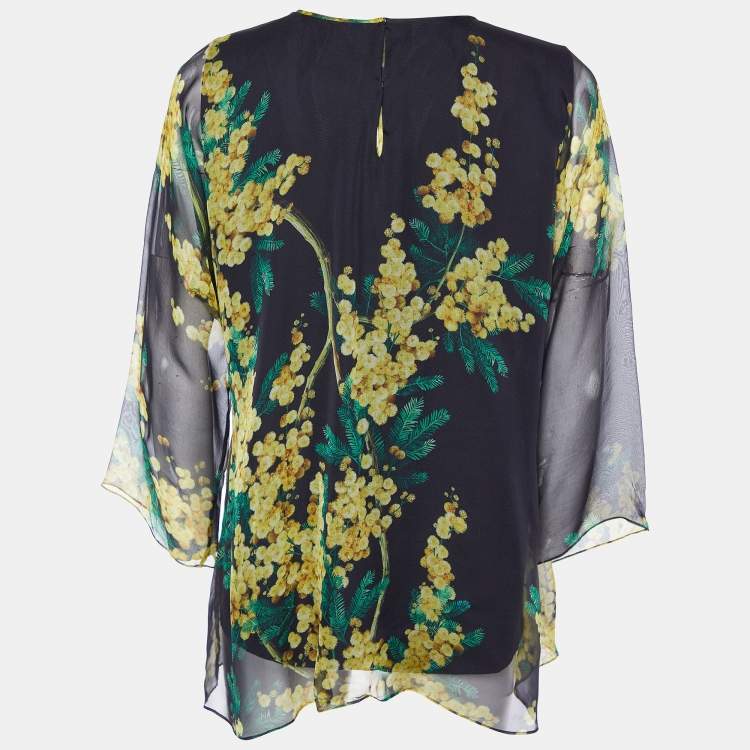 Pre Owned Dolce & Gabbana Black Acacia Printed Silk Top M
