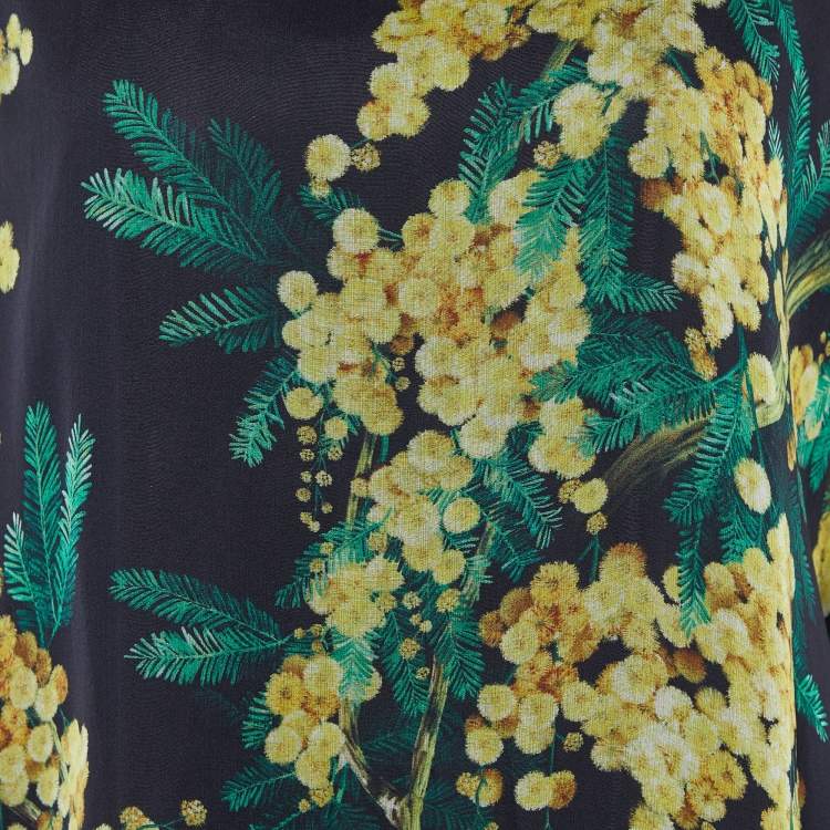 Pre Owned Dolce & Gabbana Black Acacia Printed Silk Top M