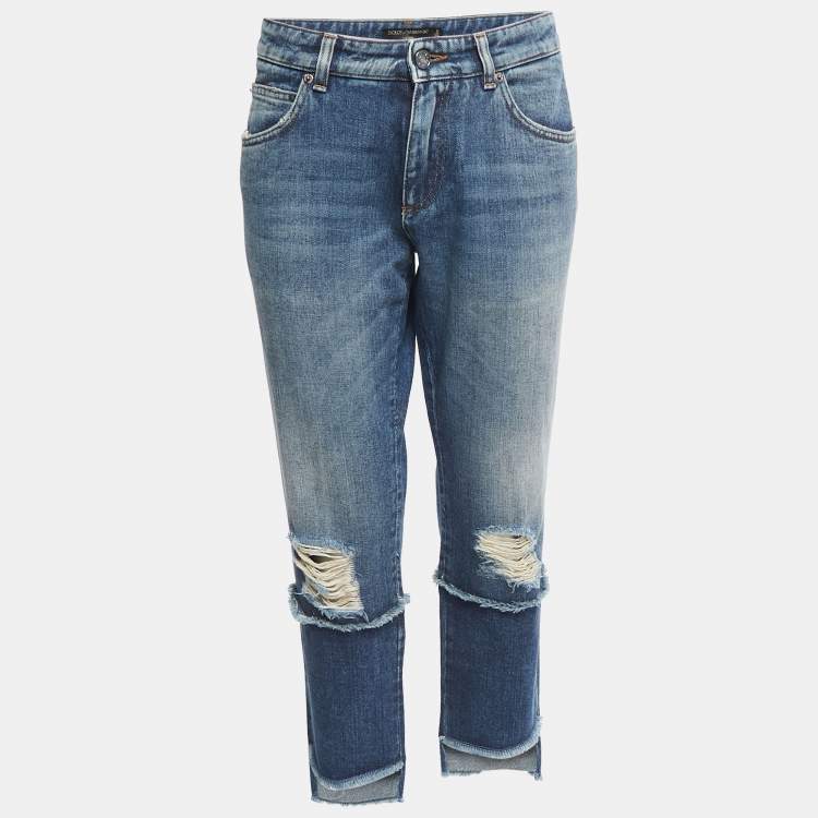 Pre Owned Dolce & Gabbana Blue Washed & Ripped Denim Jeans S Waist 30"