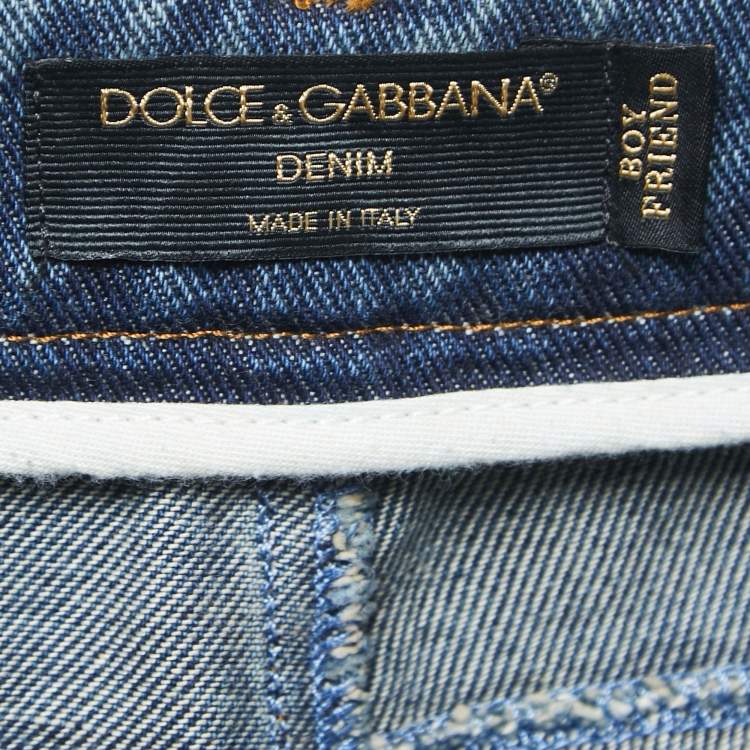 Pre Owned Dolce & Gabbana Blue Washed & Ripped Denim Jeans S Waist 30"