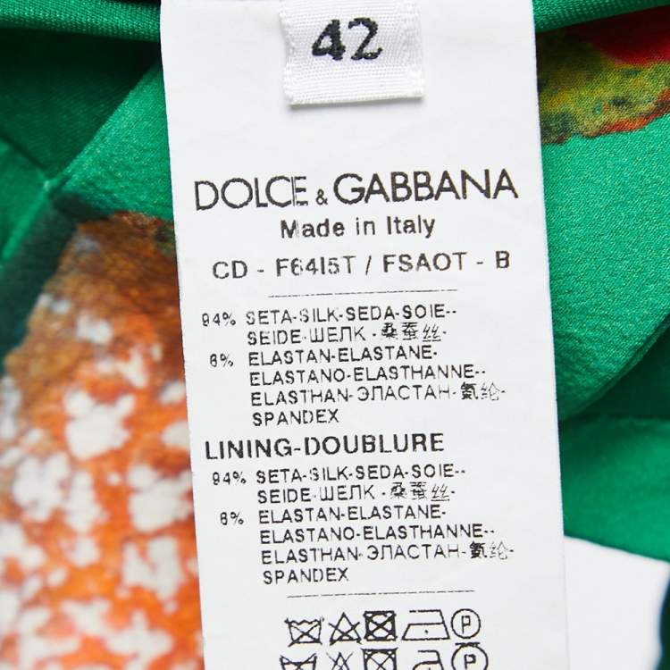 Pre Owned Dolce & Gabbana Green Cannoli Printed Silk Fluted Ruched Midi Dress M