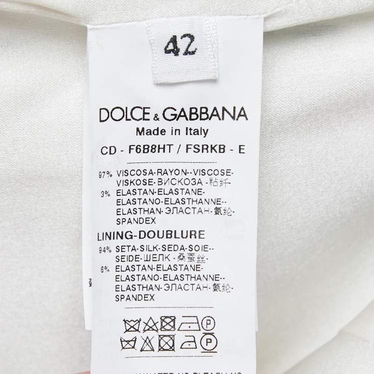 Pre Owned Dolce & Gabbana White China Plate Printed Crepe Sheath Midi Dress M