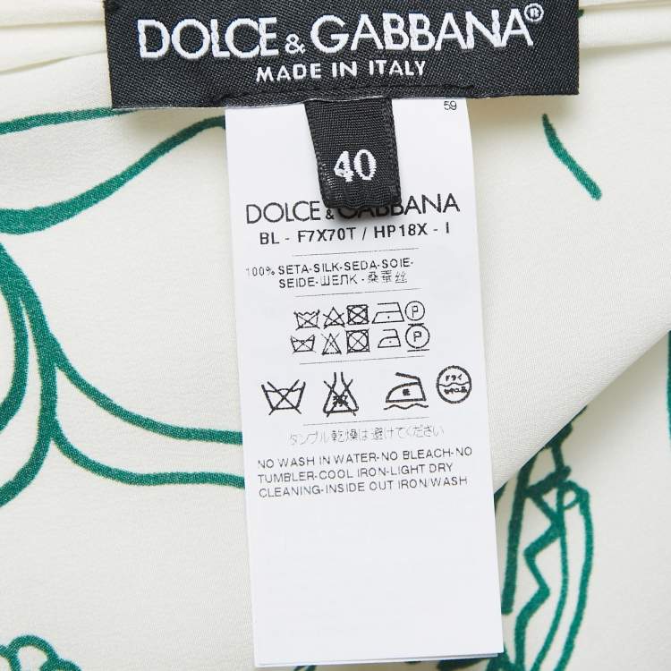 Pre Owned Dolce & Gabbana White Bird Cage Printed Silk Blouse S