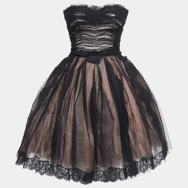 Pre Owned Dolce & Gabbana Black Tulle & Mesh Strapless Corset Dress S