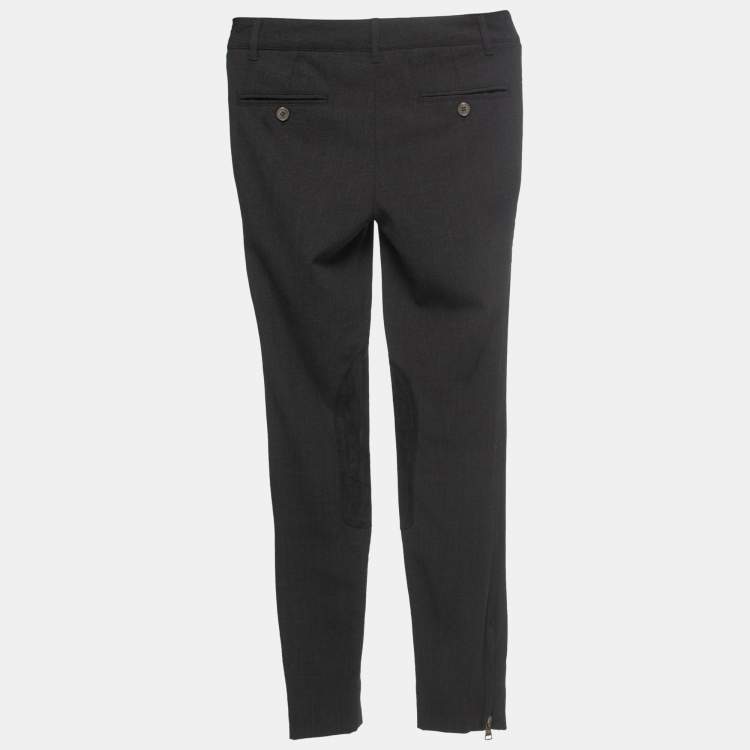 Pre Owned Dolce & Gabbana Black Wool Suede Trimmed Slim Fit Trousers XS