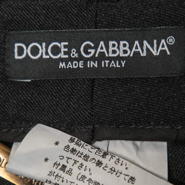 Pre Owned Dolce & Gabbana Black Wool Suede Trimmed Slim Fit Trousers XS
