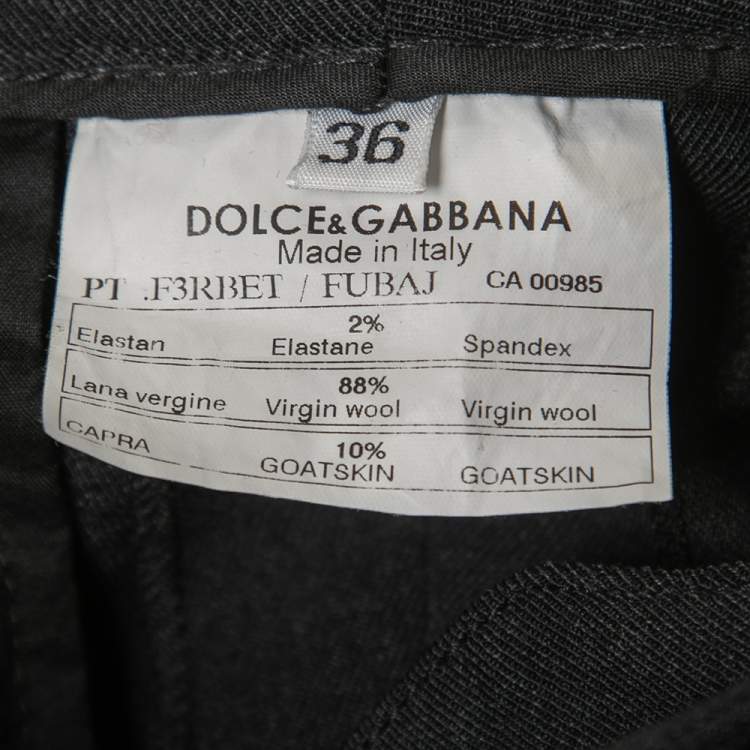 Pre Owned Dolce & Gabbana Black Wool Suede Trimmed Slim Fit Trousers XS