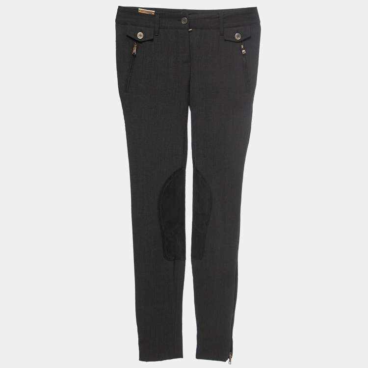 Pre Owned Dolce & Gabbana Black Wool Suede Trimmed Slim Fit Trousers XS