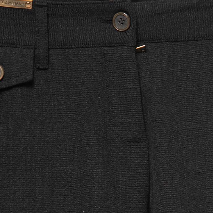 Pre Owned Dolce & Gabbana Black Wool Suede Trimmed Slim Fit Trousers XS