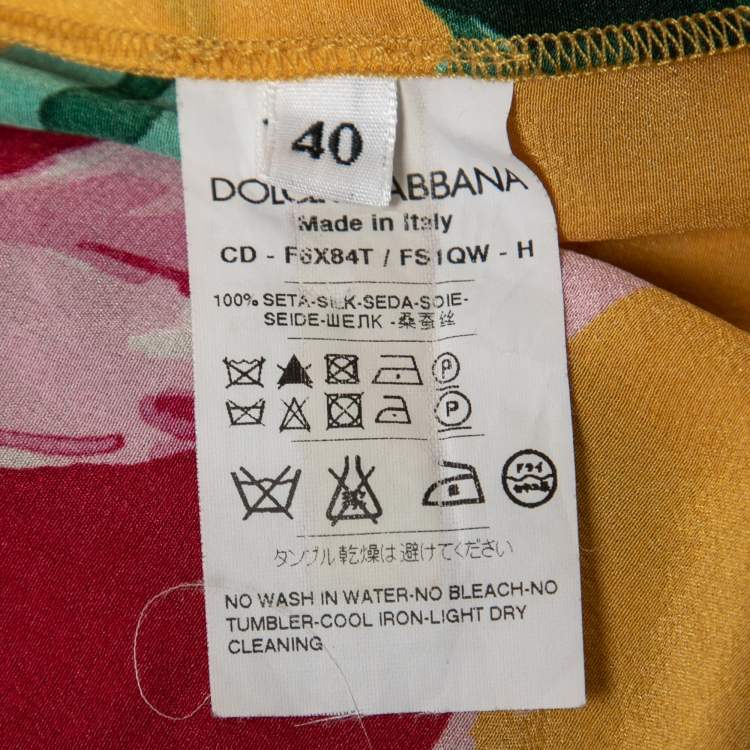 Pre Owned Dolce & Gabbana Yellow Floral Print Silk Sleeveless Gathered Mini Dress S