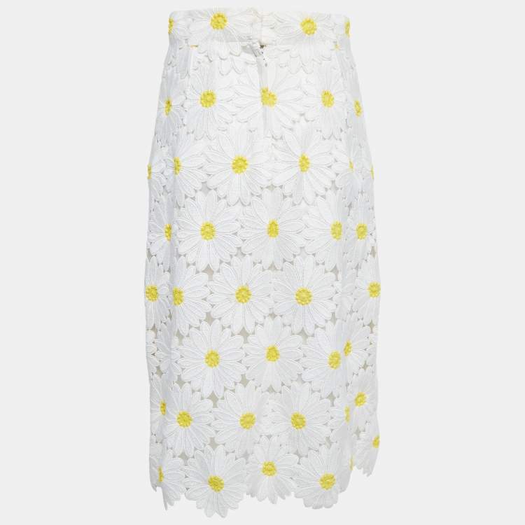 Pre Owned Dolce & Gabbana White Floral Guipure Lace Midi Skirt S