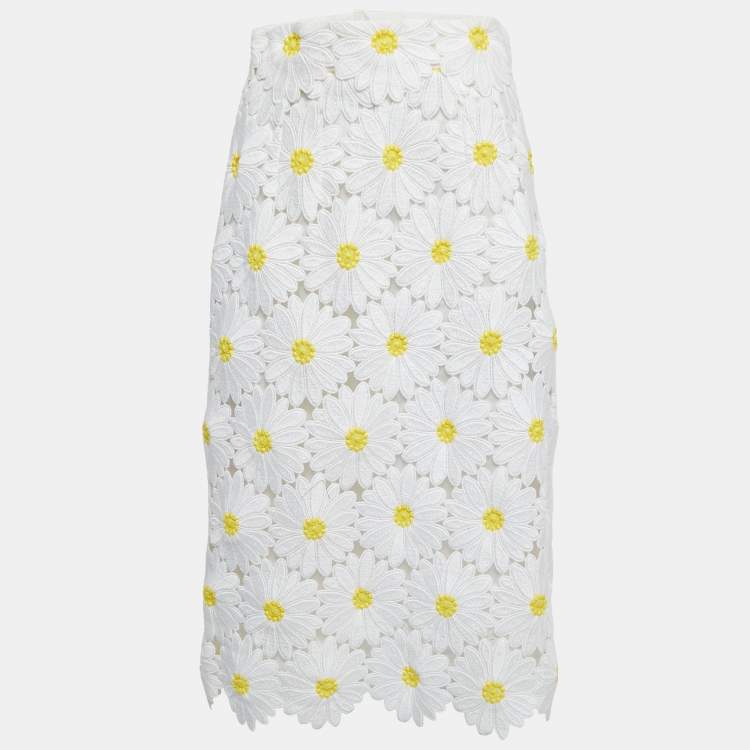 Pre Owned Dolce & Gabbana White Floral Guipure Lace Midi Skirt S