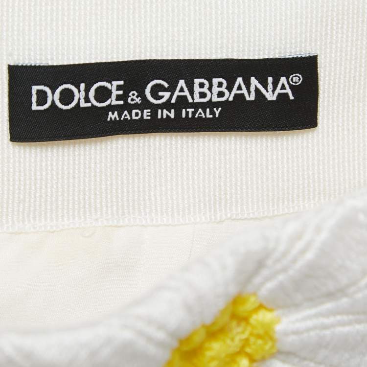 Pre Owned Dolce & Gabbana White Floral Guipure Lace Midi Skirt S
