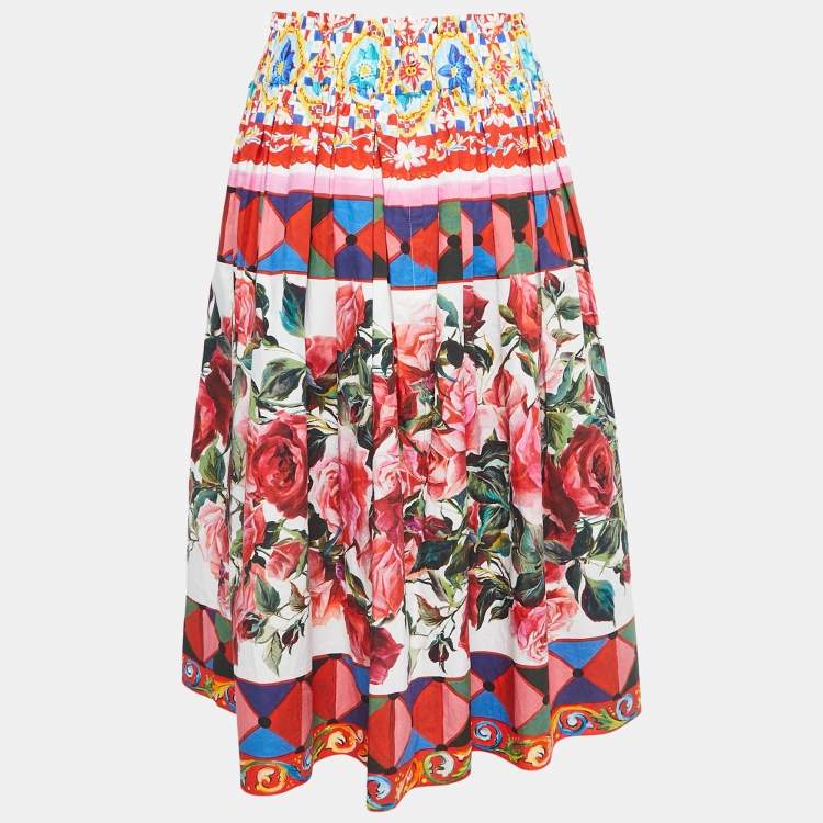 Pre Owned Dolce & Gabbana Multicolor Mambo Print Cotton Flared Skirt M