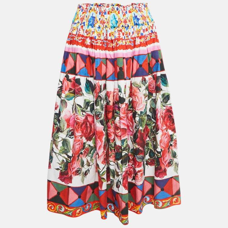 Pre Owned Dolce & Gabbana Multicolor Mambo Print Cotton Flared Skirt M