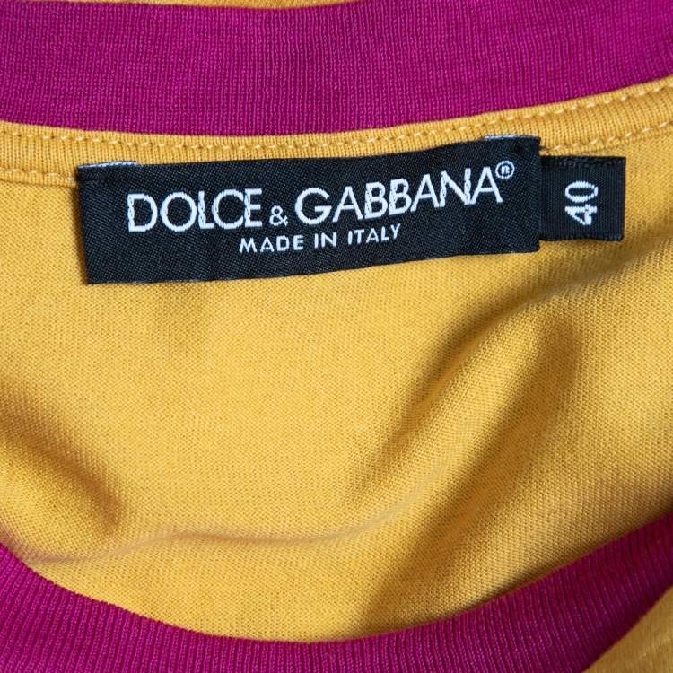 Pre Owned Dolce & Gabbana Yellow/Pink Cotton Printed T-Shirt S