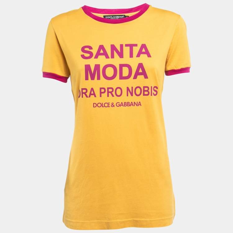 Pre Owned Dolce & Gabbana Yellow/Pink Cotton Printed T-Shirt S
